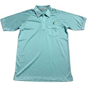 Vintage Tropical Palm Polo Shirt Mens Large Aqua Blue Cactus Sun Embroidered 80s